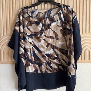 Michael Kors Abstract Navy and Brown Blouse